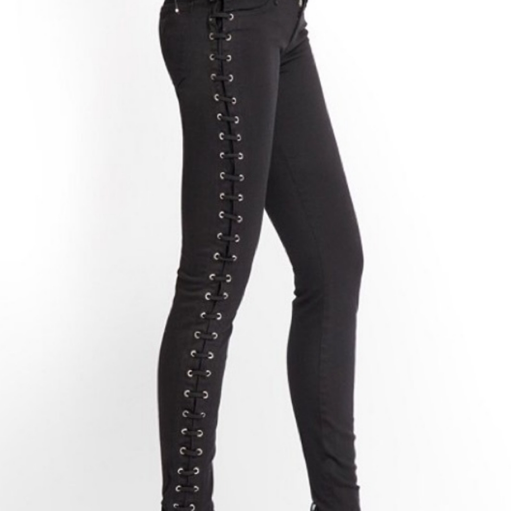 Black Lace Up Jeans